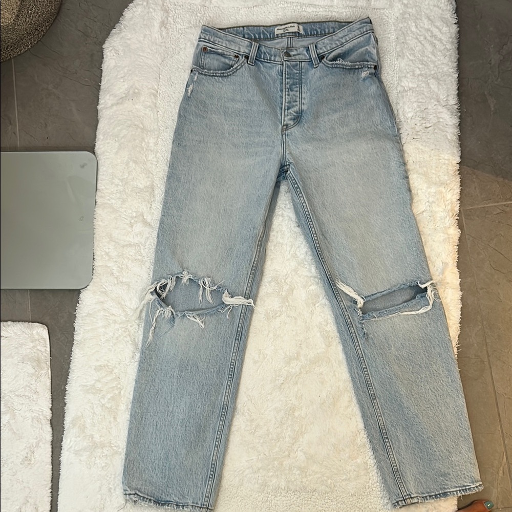 Abercrombie the dad high rise Jean Light Blue Distressed Jeans